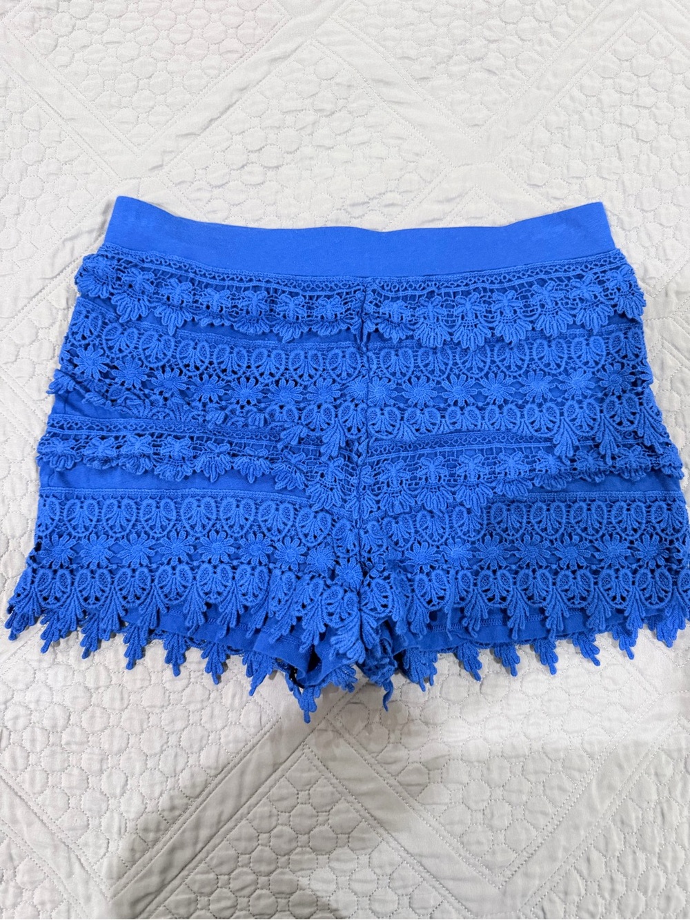 Express Royal Blue Crochet Lace Skort-Style Shorts